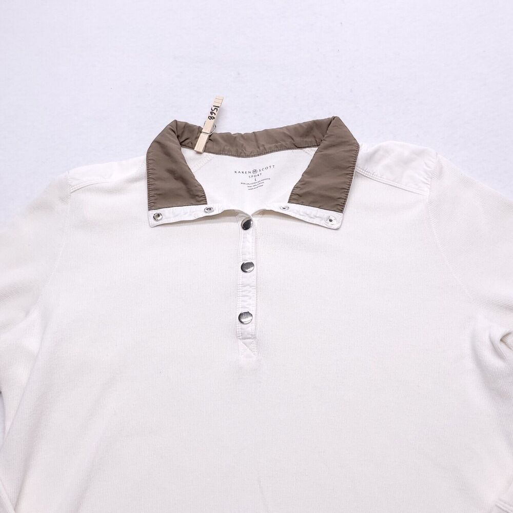 Karen Scott Long Sleeve Casual Pullover Sweatshirt Womens Size L White Brown